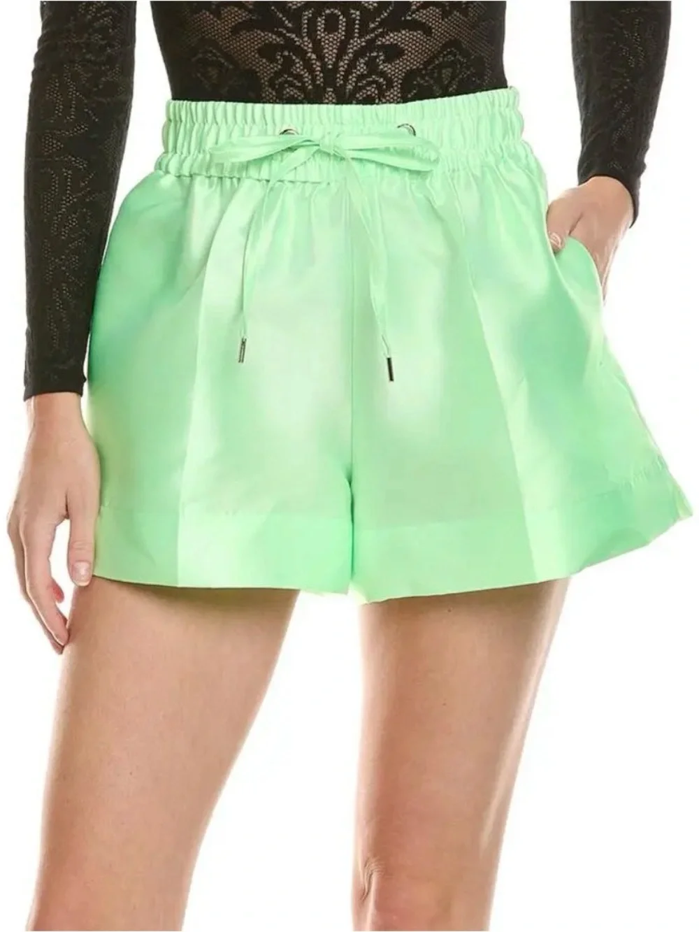 Sandro Neon Green Elastic Waist Shorts Set